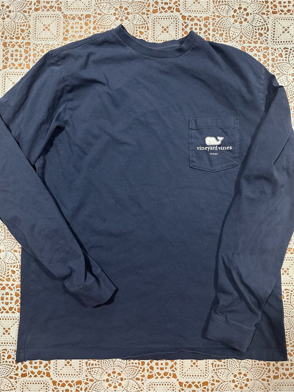 Vineyard Vines Texas Long Sleeve Pocket T-Shirt Navy Blue Whale Logo Men’s
